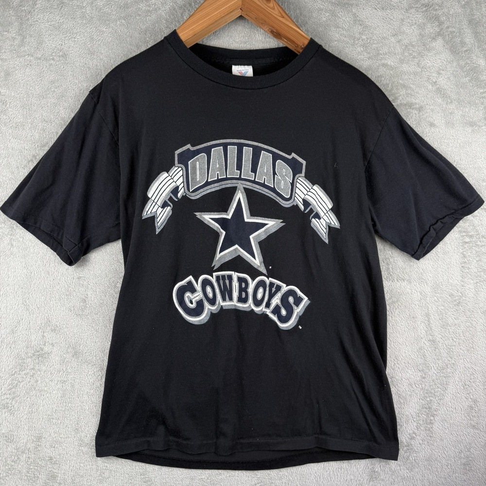 Dallas Cowboys T-shirt Mens XL Artex Black NFL USA Made Cotton Poly VTG 90s